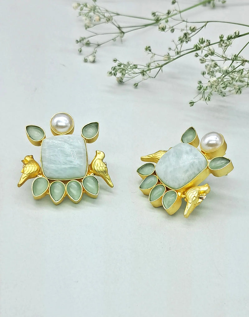 Amazonite Bird Earrings (Green)- Handcrafted Jewellery from Dori