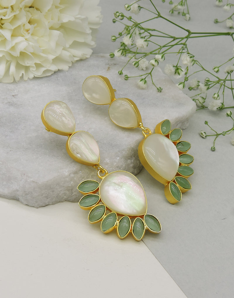 Floral Vine Earrings | Pink & Green - Statement Earrings - Gold-Plated & Hypoallergenic - Made in India - Dubai Jewellery - Dori