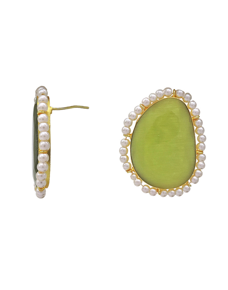 Irregular Oval Earrings | Apple Green & Blue - Statement Earrings - Gold-Plated & Hypoallergenic - Made in India - Dubai Jewellery - Dori