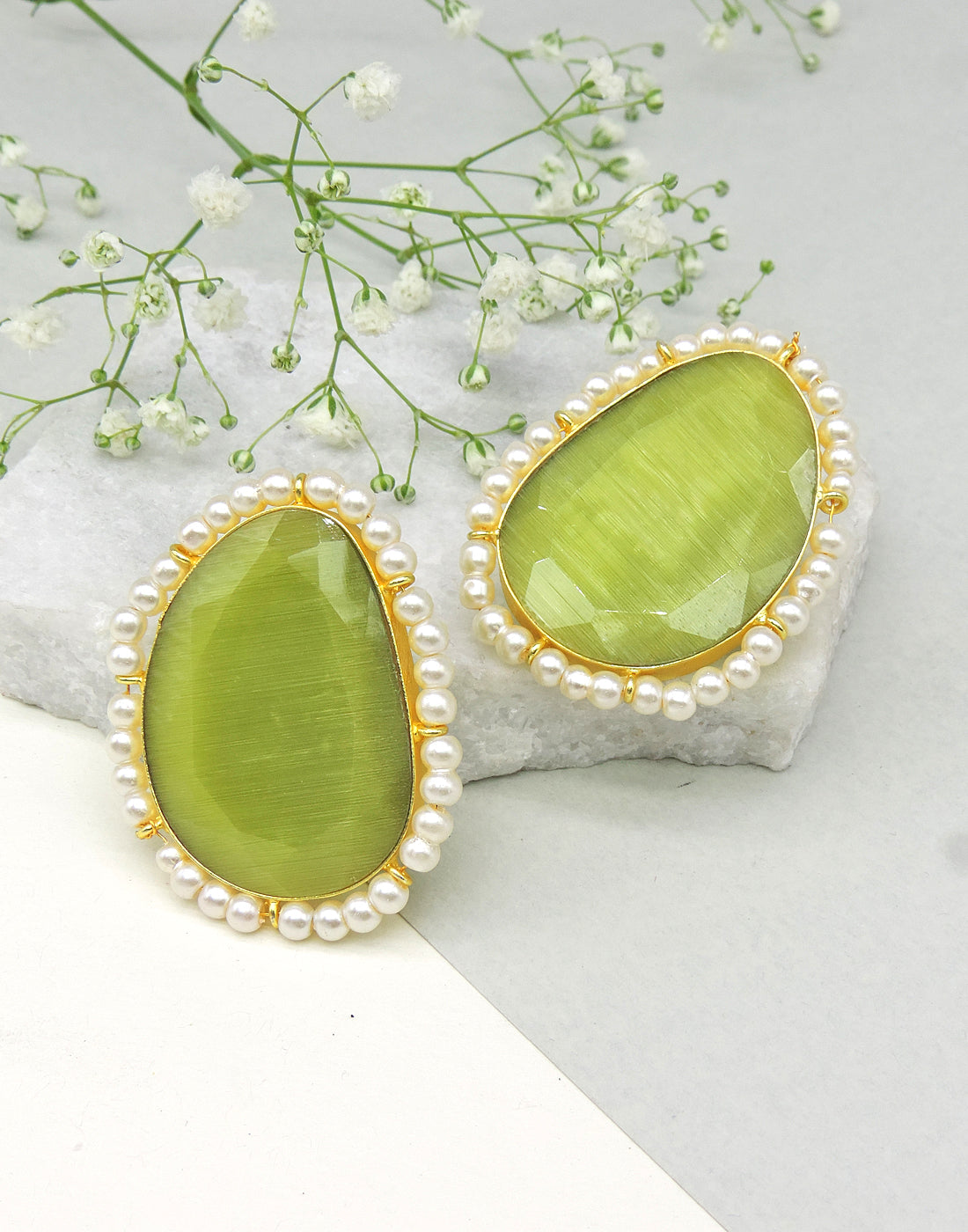 Irregular Oval Earrings | Apple Green & Blue - Statement Earrings - Gold-Plated & Hypoallergenic - Made in India - Dubai Jewellery - Dori