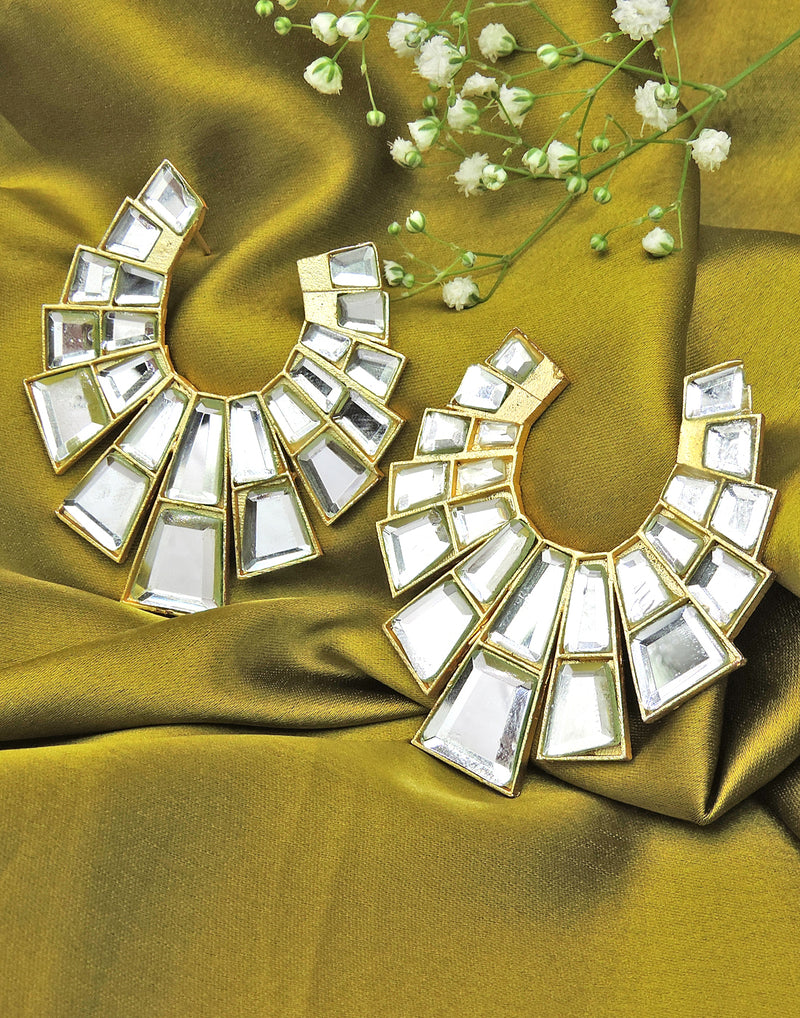 Crystal Half Hoops - Statement Earrings - Gold-Plated & Hypoallergenic - Made in India - Dubai Jewellery - Dori