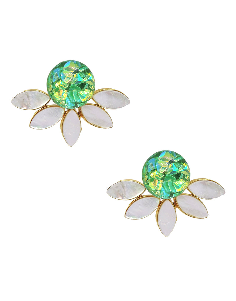 Flower Fan Earrings | Gold, Rainbow, Green & Vermilion - Statement Earrings - Gold-Plated & Hypoallergenic - Made in India - Dubai Jewellery - Dori