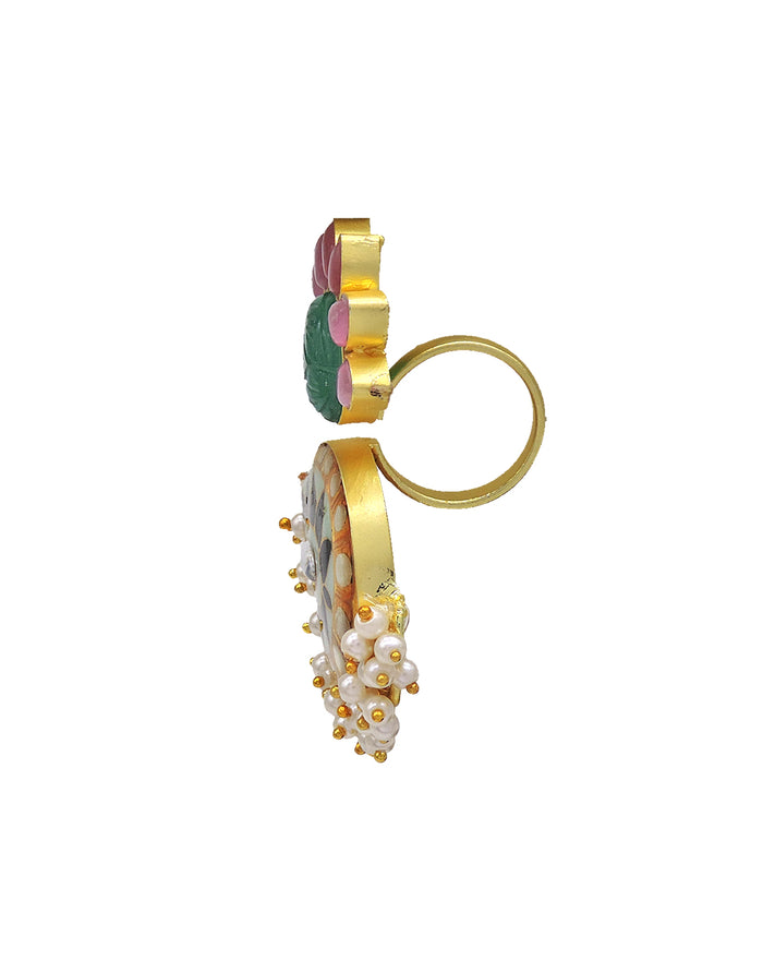 Half Flora Kundan Ring - Statement Rings - Gold-Plated & Hypoallergenic Jewellery - Made in India - Dubai Jewellery - Dori