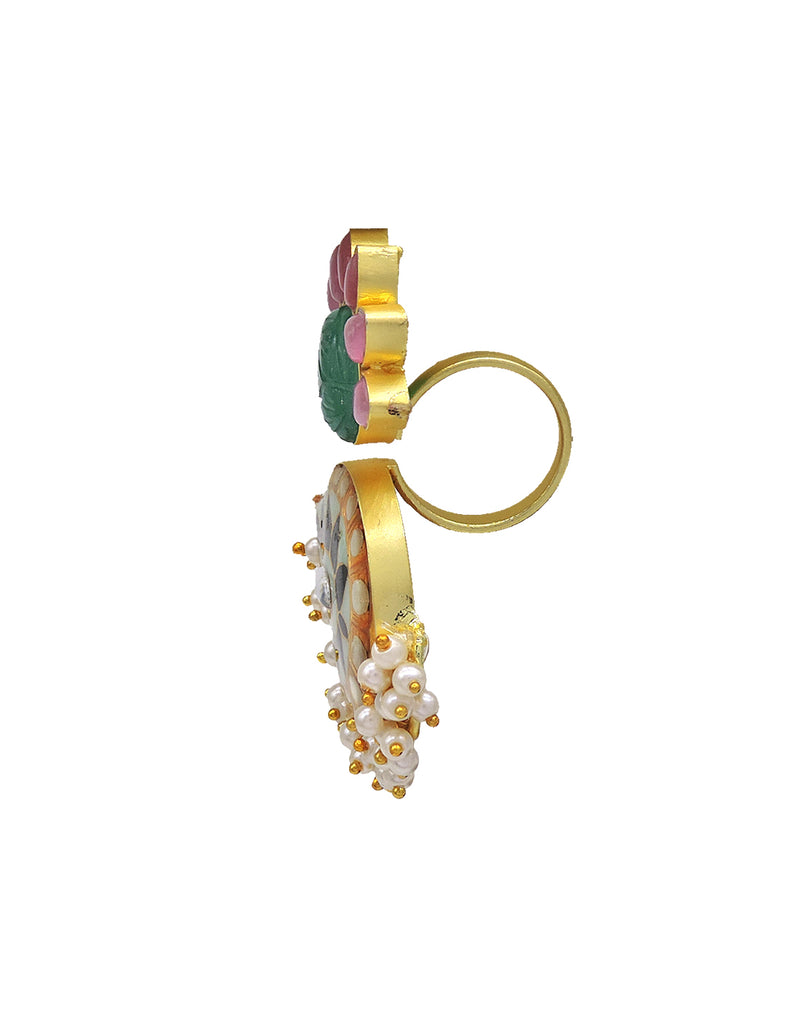 Half Flora Kundan Ring - Statement Rings - Gold-Plated & Hypoallergenic Jewellery - Made in India - Dubai Jewellery - Dori
