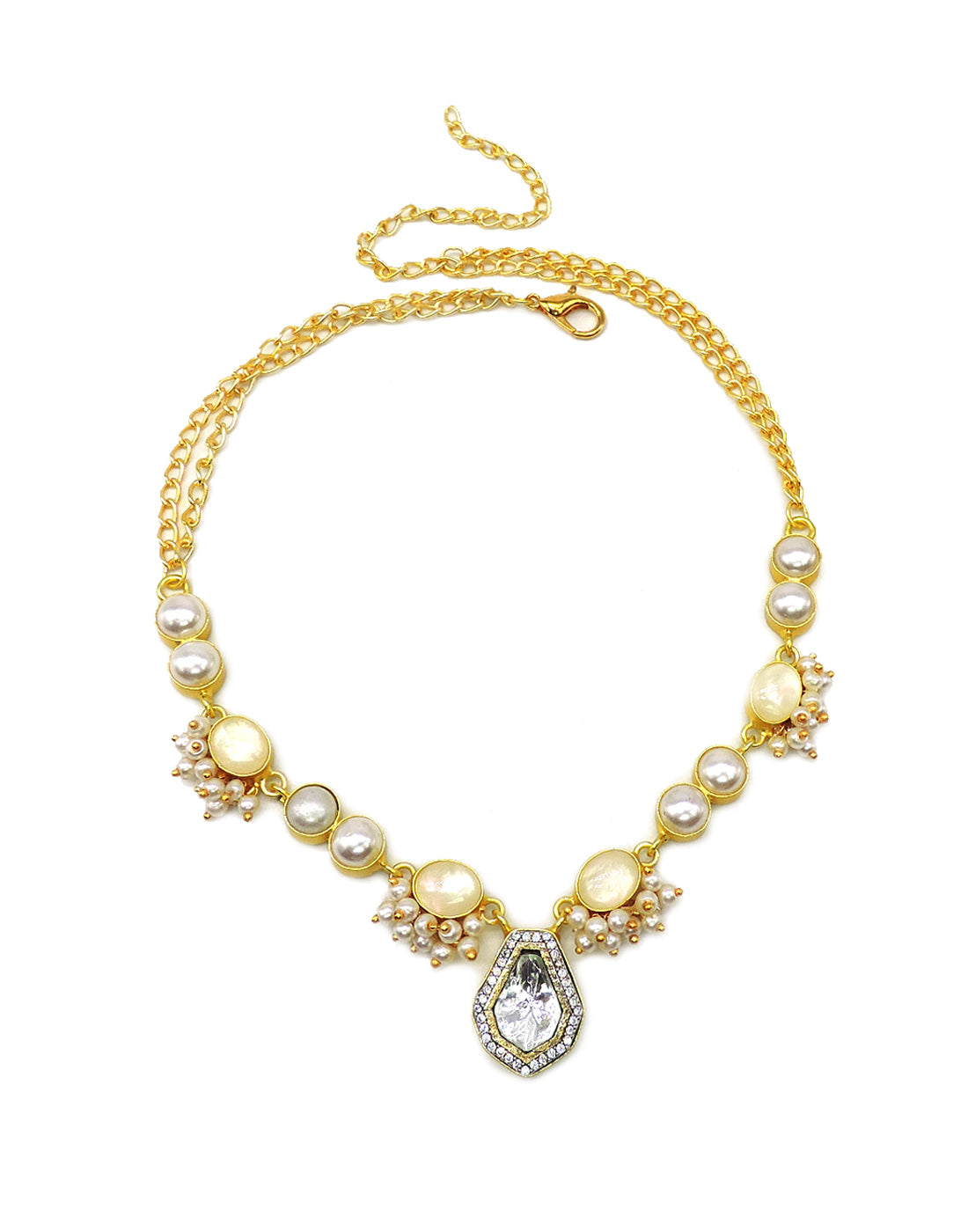 Crystal & Shell Necklace - Statement Necklaces - Gold-Plated & Hypoallergenic Jewellery - Made in India - Dubai Jewellery - Dori