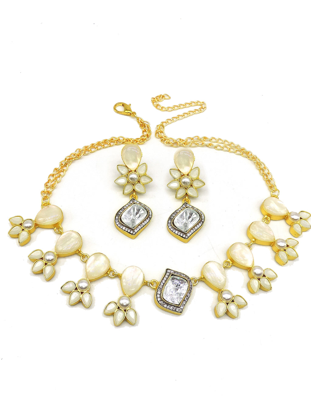 Crystal & Shell Necklace - Statement Necklaces - Gold-Plated & Hypoallergenic Jewellery - Made in India - Dubai Jewellery - Dori