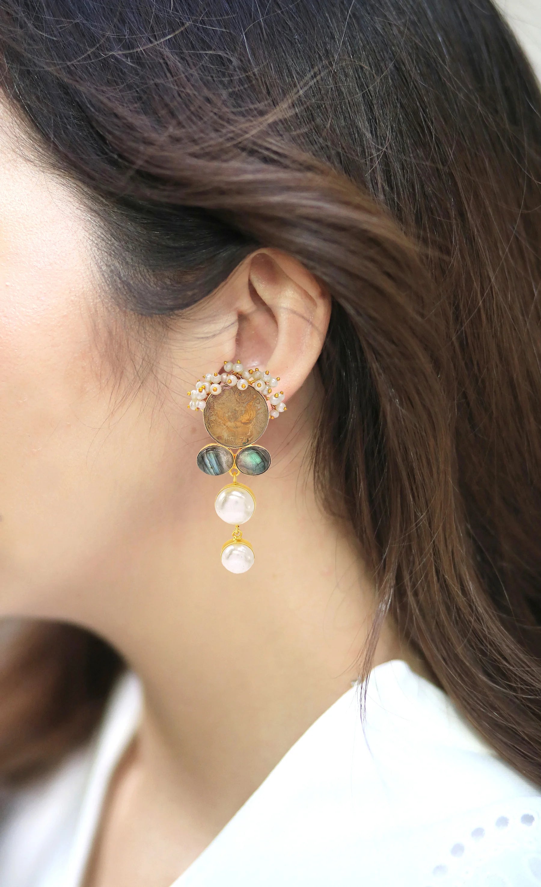 Coin & Labradorite Earrings- Handcrafted Jewellery from Dori