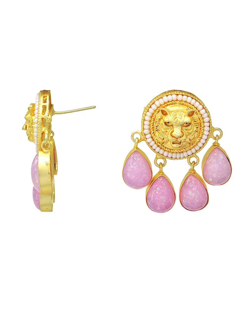 Gold Jaguar Earrings | Peach & Pink - Statement Earrings - Gold-Plated & Hypoallergenic - Made in India - Dubai Jewellery - Dori