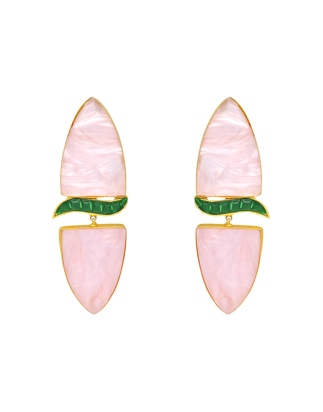 Cylinder Wave Earrings | Green & Raspberry - Statement Earrings - Gold-Plated & Hypoallergenic - Made in India - Dubai Jewellery - Dori