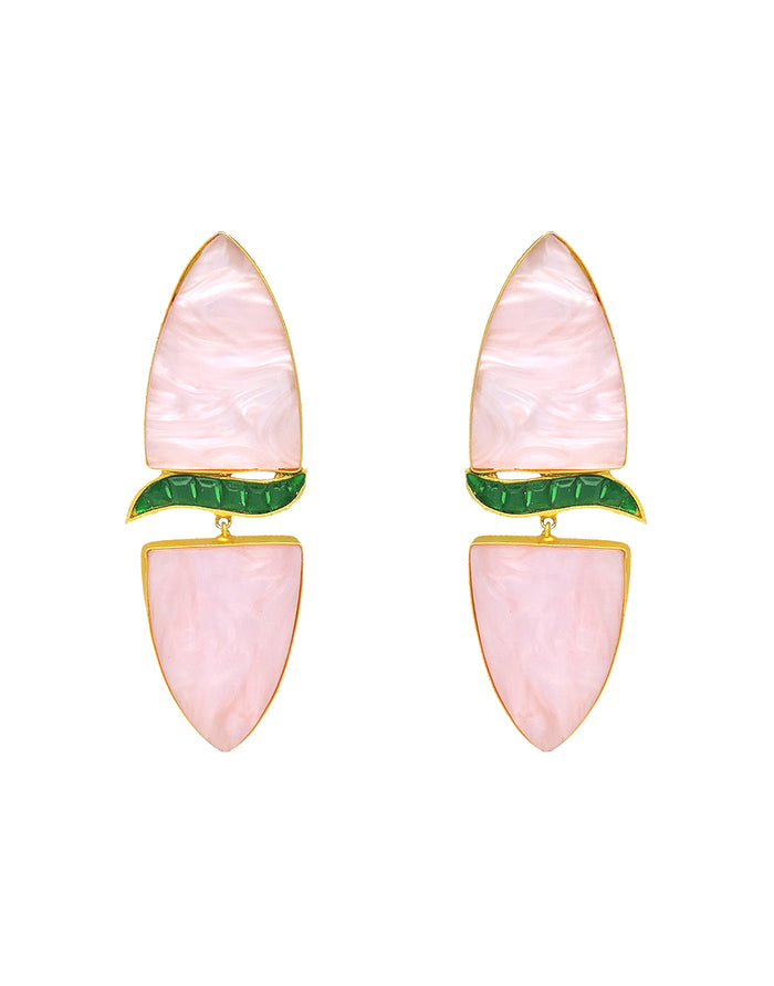 Cylinder Wave Earrings | Green & Raspberry - Statement Earrings - Gold-Plated & Hypoallergenic - Made in India - Dubai Jewellery - Dori