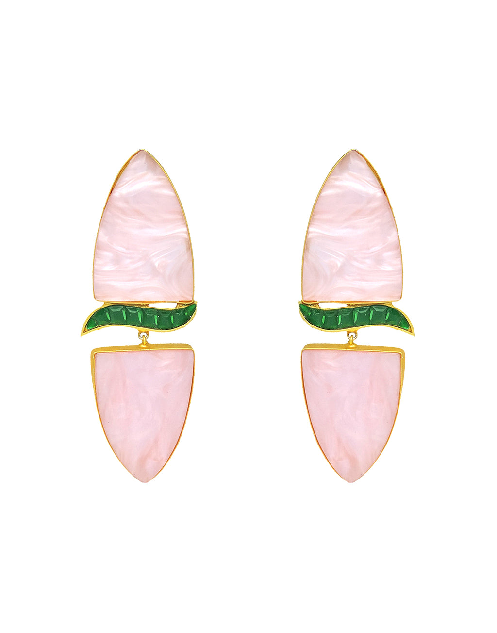 Cylinder Wave Earrings | Green & Raspberry - Statement Earrings - Gold-Plated & Hypoallergenic - Made in India - Dubai Jewellery - Dori