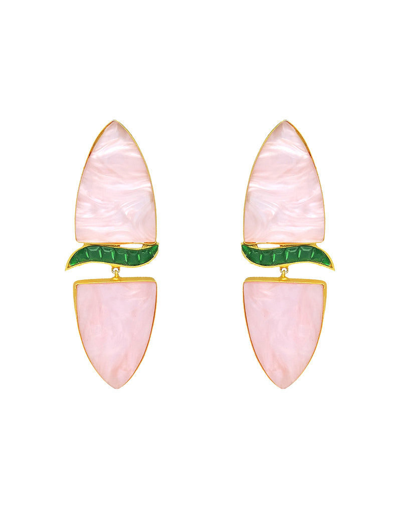 Cylinder Wave Earrings | Green & Raspberry - Statement Earrings - Gold-Plated & Hypoallergenic - Made in India - Dubai Jewellery - Dori