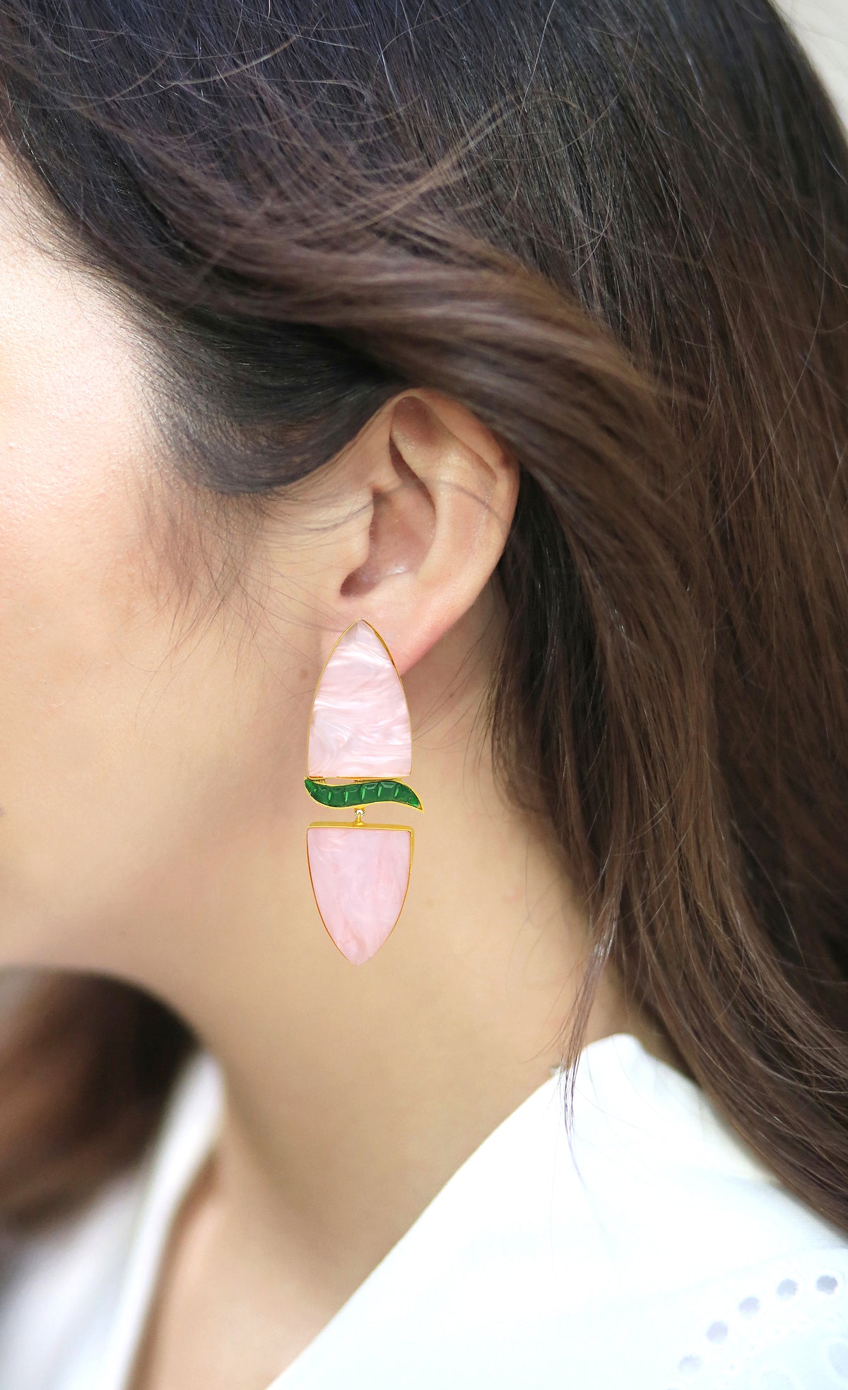 Cylinder Wave Earrings | Green & Raspberry - Statement Earrings - Gold-Plated & Hypoallergenic - Made in India - Dubai Jewellery - Dori