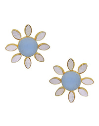 Lisa Flower Earrings (Blue Onyx) - Statement Earrings - Gold-Plated & Hypoallergenic - Made in India - Dubai Jewellery - Dori