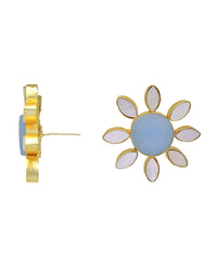 Lisa Flower Earrings (Blue Onyx) - Statement Earrings - Gold-Plated & Hypoallergenic - Made in India - Dubai Jewellery - Dori