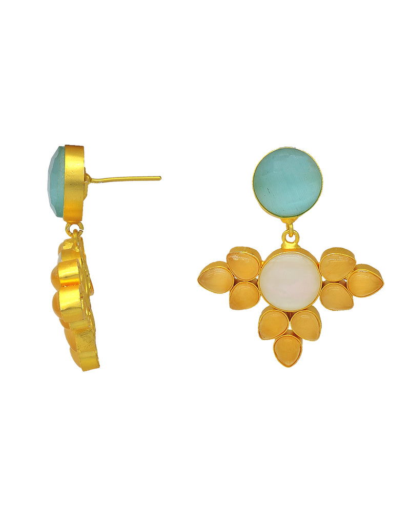 Azure & Ochre Earrings - Statement Earrings - Gold-Plated & Hypoallergenic - Made in India - Dubai Jewellery - Dori