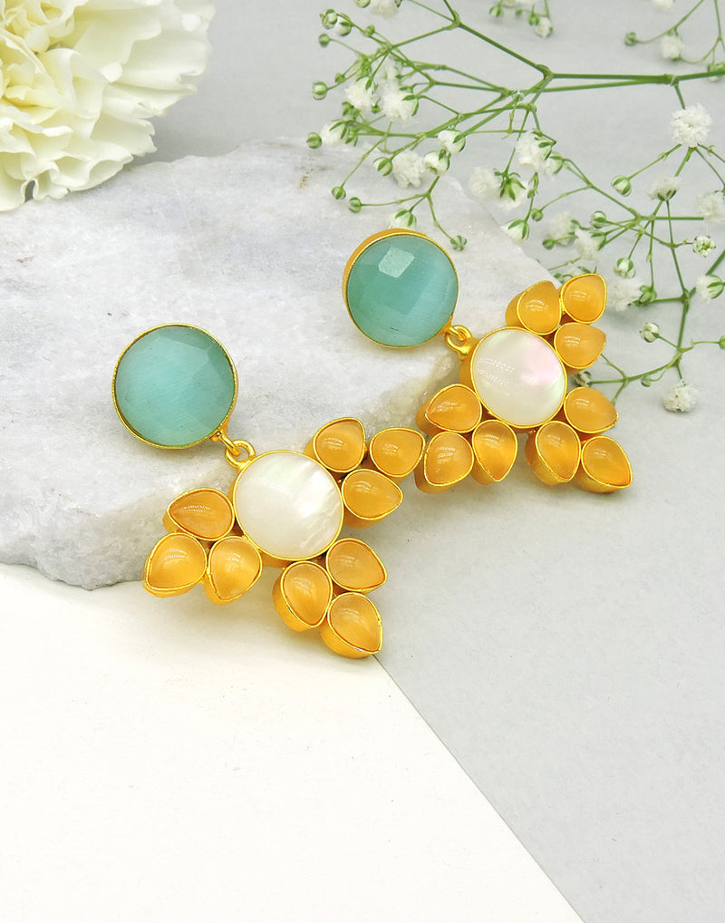 Azure & Ochre Earrings - Statement Earrings - Gold-Plated & Hypoallergenic - Made in India - Dubai Jewellery - Dori