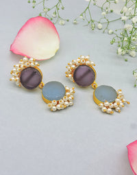 Twin Bloom Earrings (Amethyst & Blue Onyx) - Statement Earrings - Gold-Plated & Hypoallergenic - Made in India - Dubai Jewellery - Dori