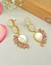 Floral Vine Earrings | Pink & Green - Statement Earrings - Gold-Plated & Hypoallergenic - Made in India - Dubai Jewellery - Dori