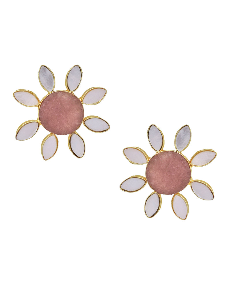 Lisa Flower Earrings (Quartz)- Statement Earrings - Gold-Plated & Hypoallergenic - Made in India - Dubai Jewellery - Dori