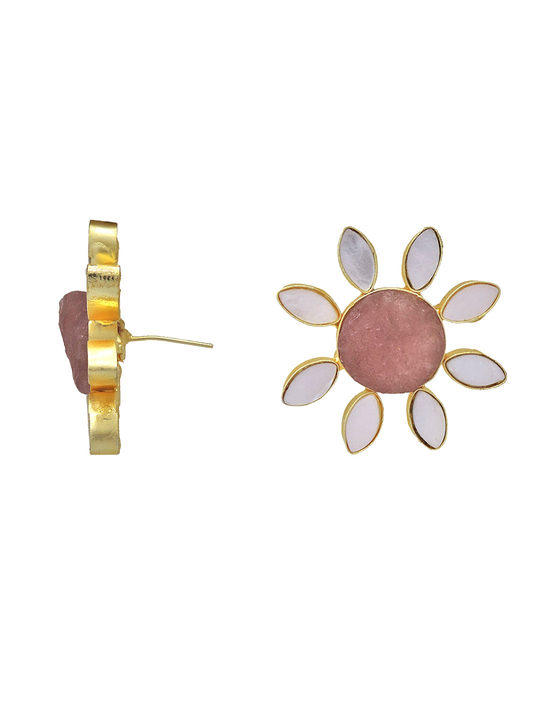 Lisa Flower Earrings (Quartz)- Statement Earrings - Gold-Plated & Hypoallergenic - Made in India - Dubai Jewellery - Dori