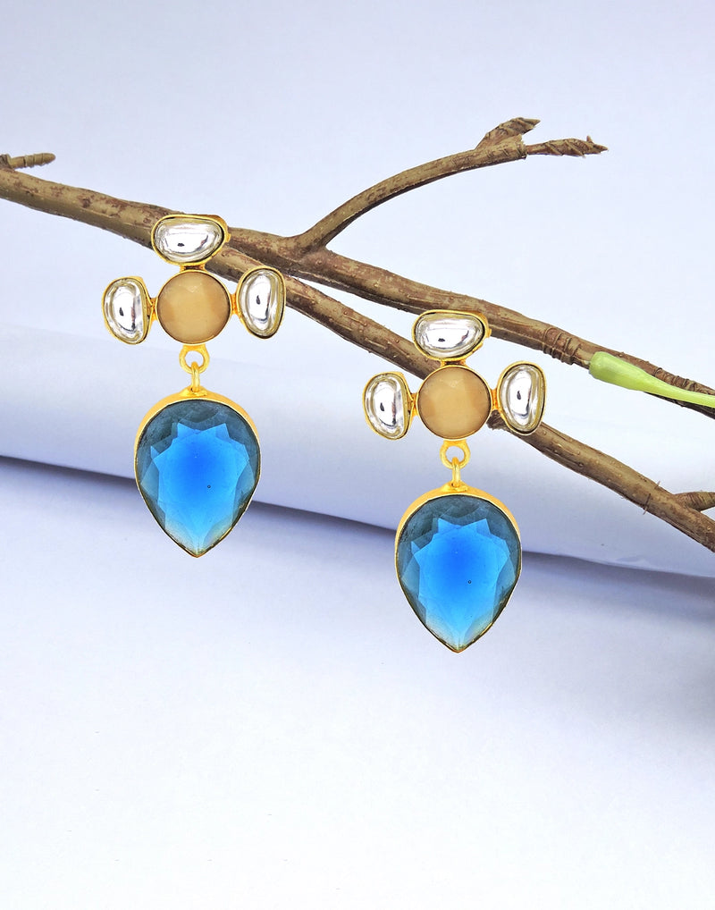 Blue Glass Polki Earrings