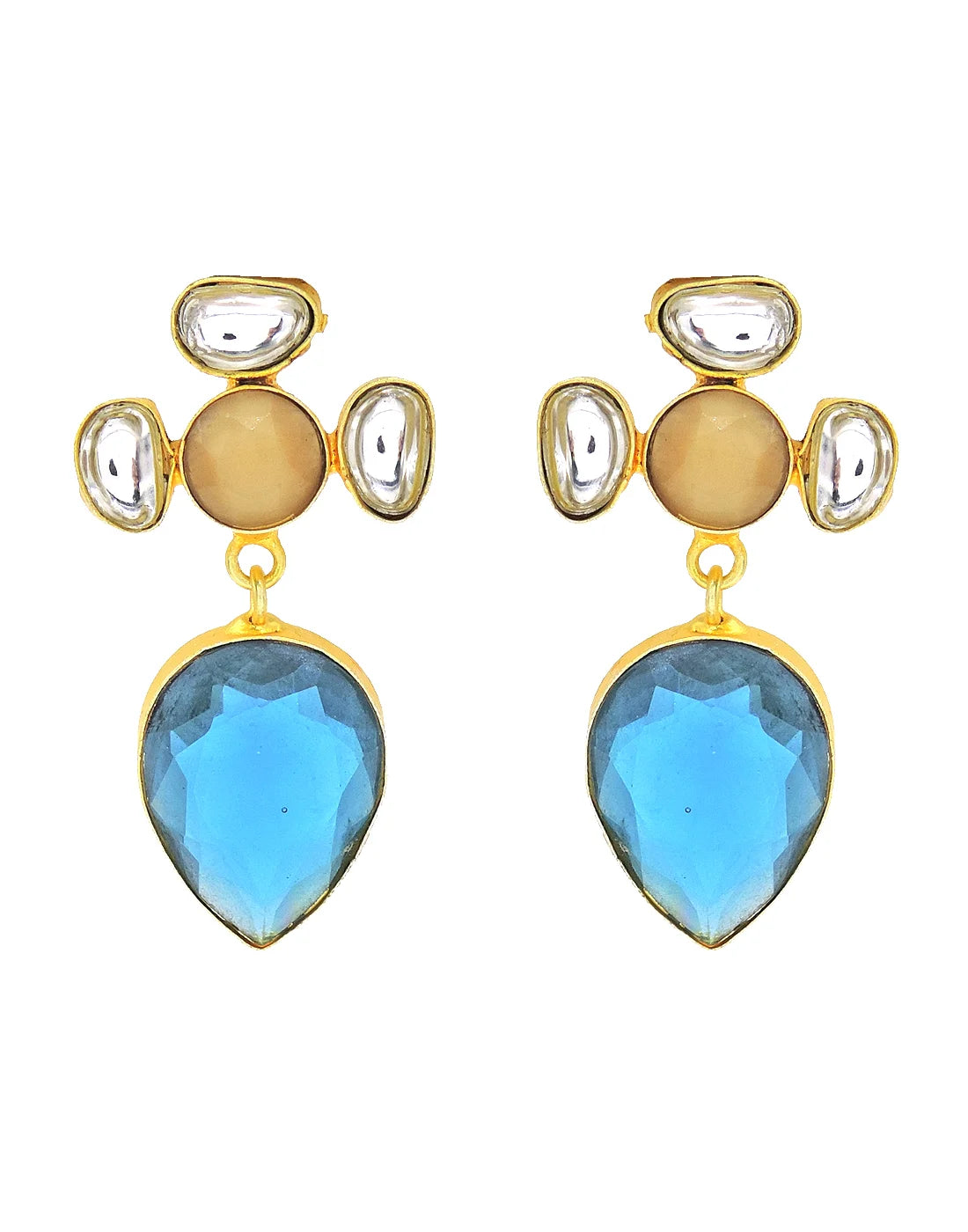 Blue Glass Polki Earrings