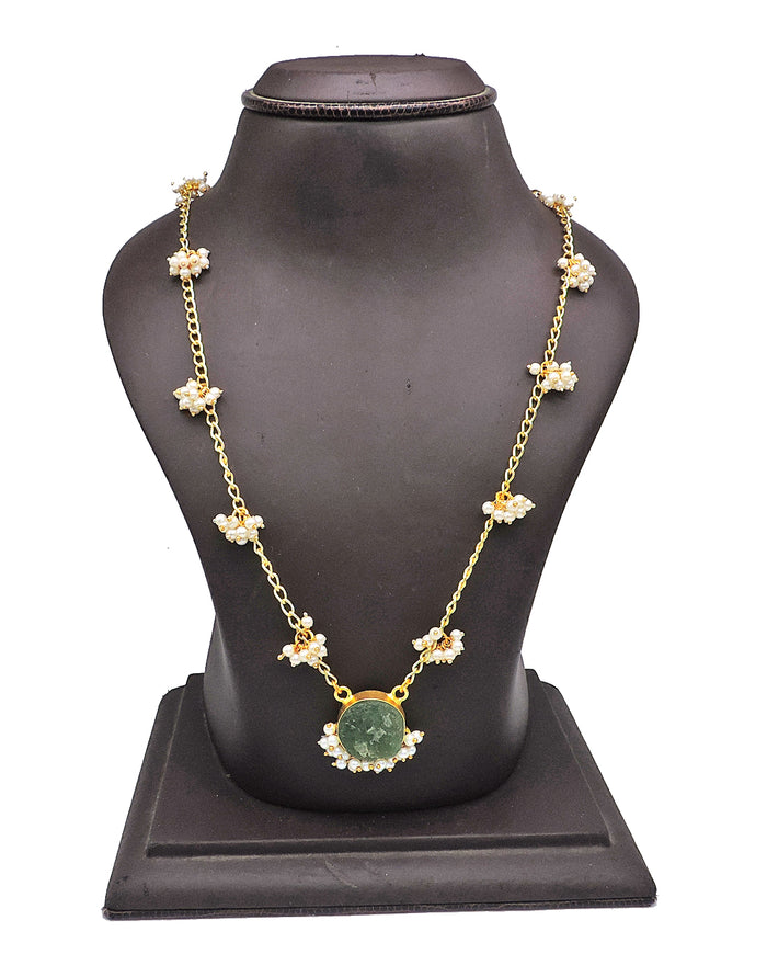 Crown Necklace (Green Fluorite) - Statement Necklaces - Gold-Plated & Hypoallergenic Jewellery - Made in India - Dubai Jewellery - Dori