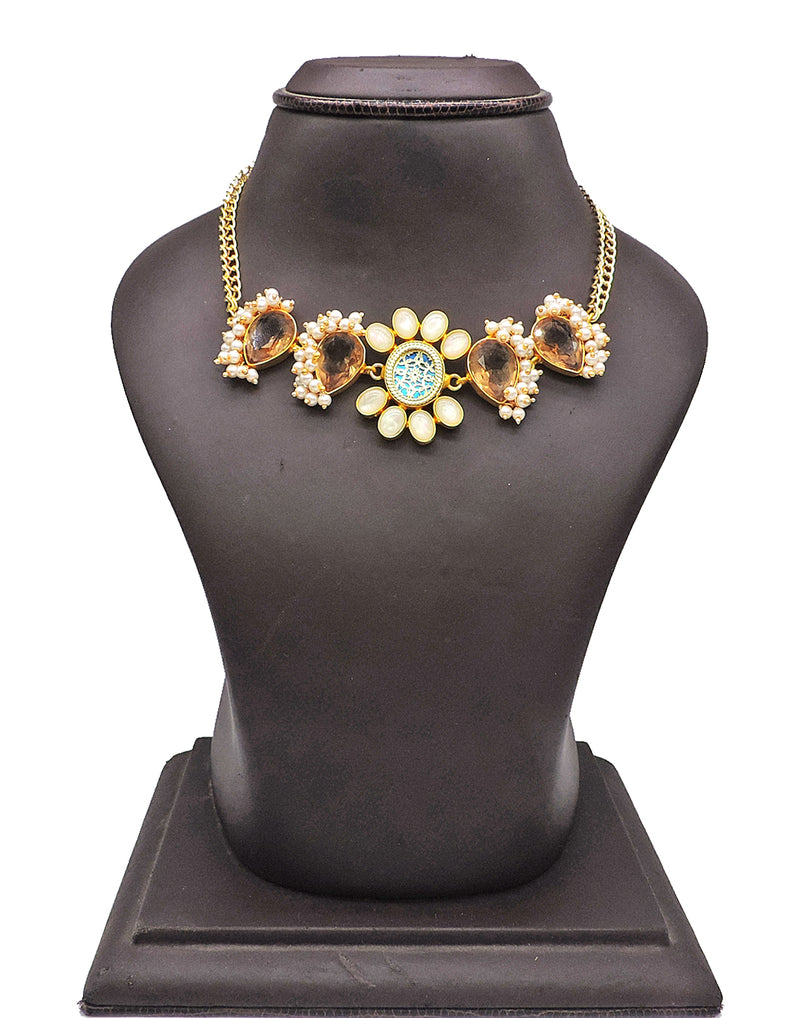 Round Flower Necklace - Statement Necklaces - Gold-Plated & Hypoallergenic Jewellery - Made in India - Dubai Jewellery - Dori