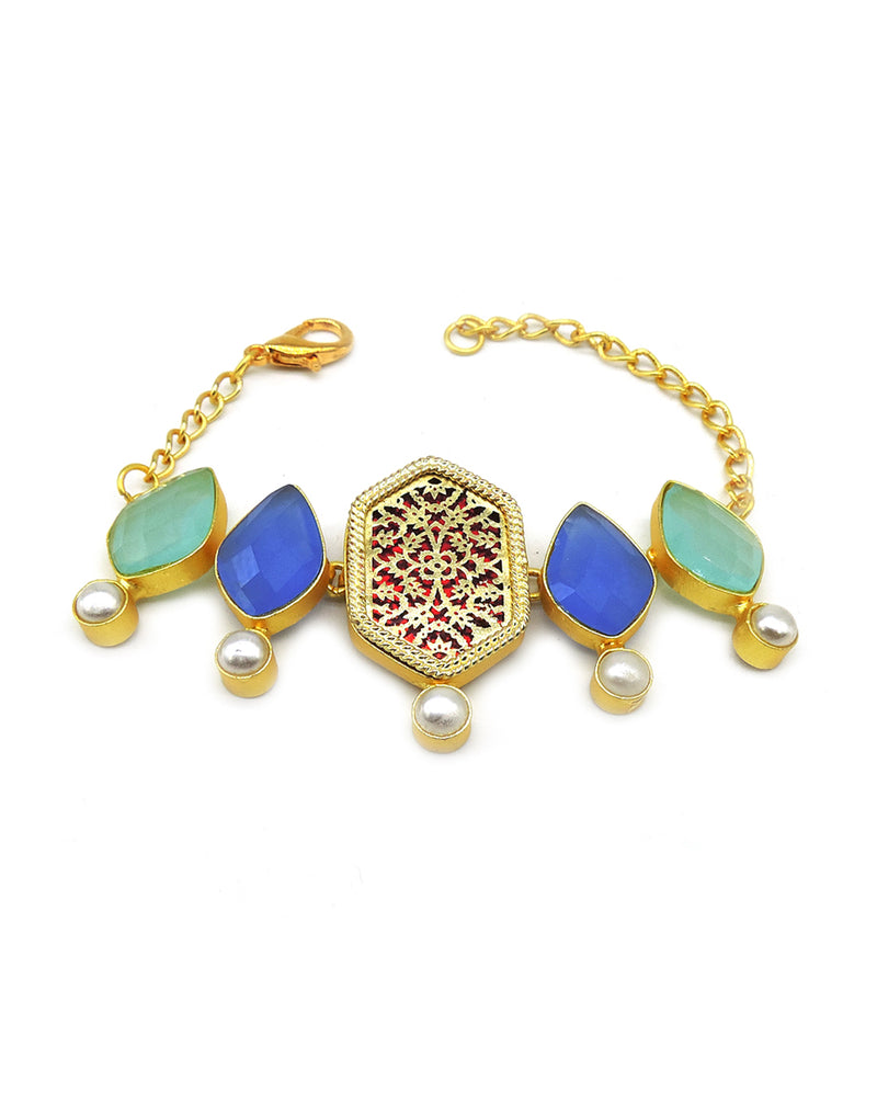 Jewelled Kundan Bracelet - Statement Bracelets & Cuffs - Gold-Plated & Hypoallergenic Jewellery - Made in India - Dubai Jewellery - Dori