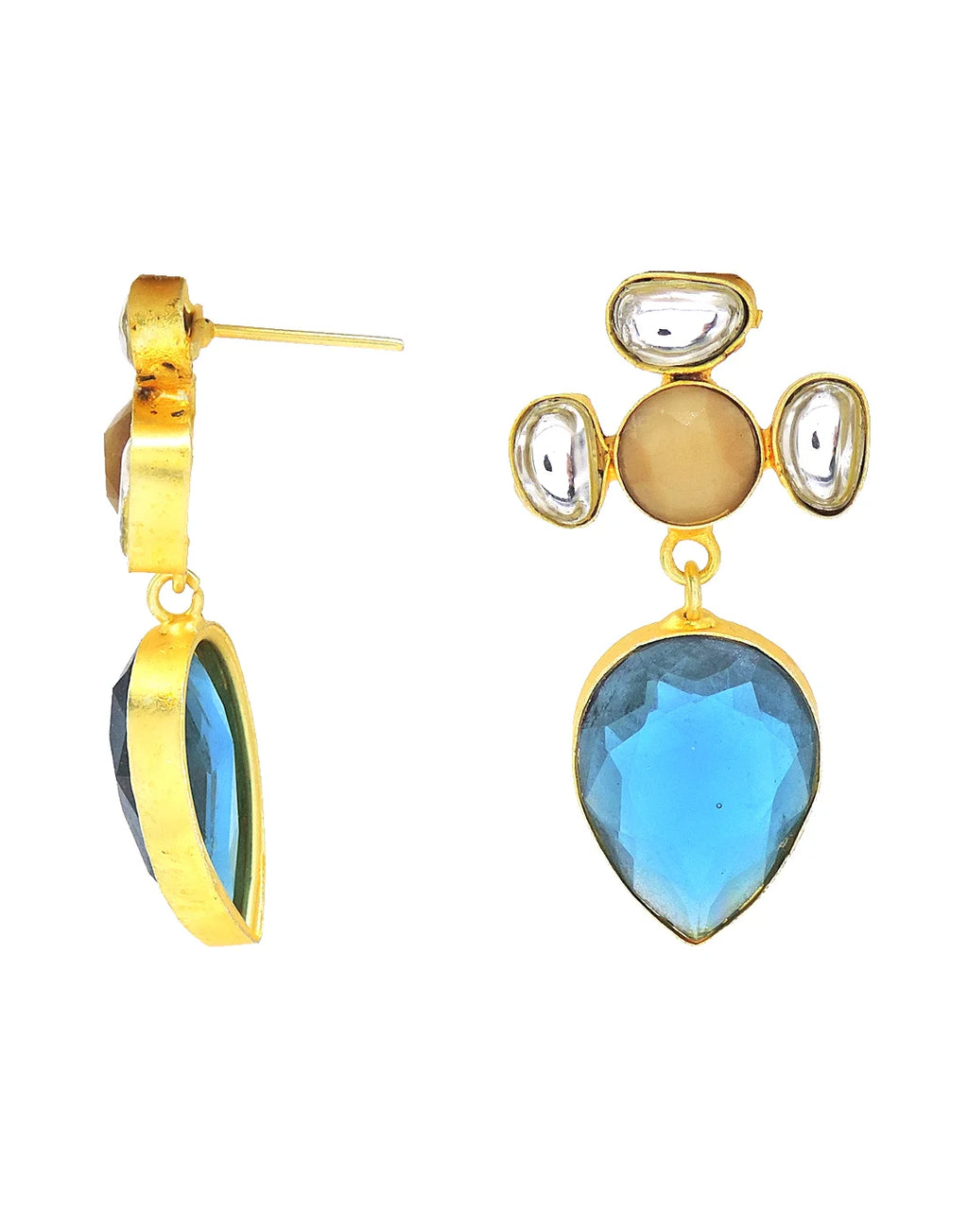 Blue Glass Polki Earrings- Handcrafted Jewellery from Dori