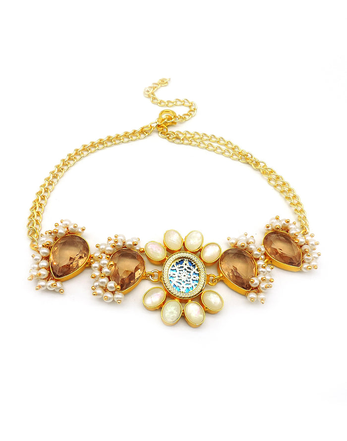 Round Flower Necklace - Statement Necklaces - Gold-Plated & Hypoallergenic Jewellery - Made in India - Dubai Jewellery - Dori