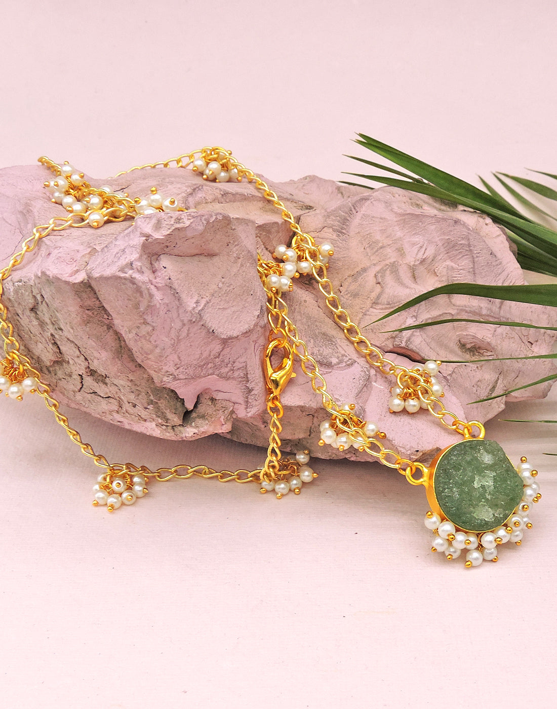 Crown Necklace (Green Fluorite) - Statement Necklaces - Gold-Plated & Hypoallergenic Jewellery - Made in India - Dubai Jewellery - Dori