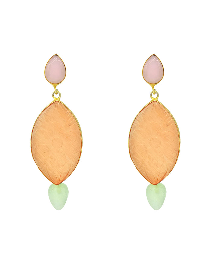 Oval Tangerine Earrings - Statement Earrings - Gold-Plated & Hypoallergenic - Made in India - Dubai Jewellery - Dori