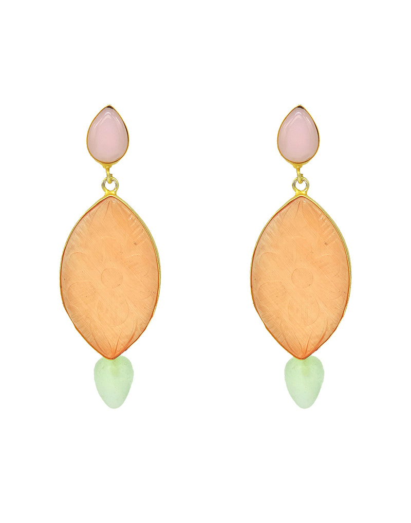 Oval Tangerine Earrings - Statement Earrings - Gold-Plated & Hypoallergenic - Made in India - Dubai Jewellery - Dori