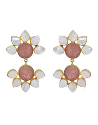 Twin Flora Earrings (Quartz) - Statement Earrings - Gold-Plated & Hypoallergenic Jewellery - Made in India - Dubai Jewellery - Dori