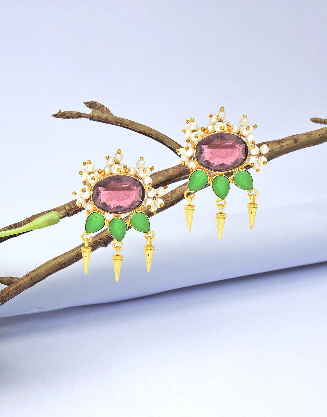 Red & Green Glass Earrings- Handcrafted Jewellery from Dori