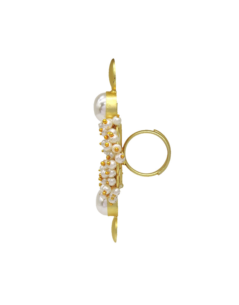 Gold & Pearl Coin RIng - Statement Rings - Gold-Plated & Hypoallergenic Jewellery - Made in India - Dubai Jewellery - Dori