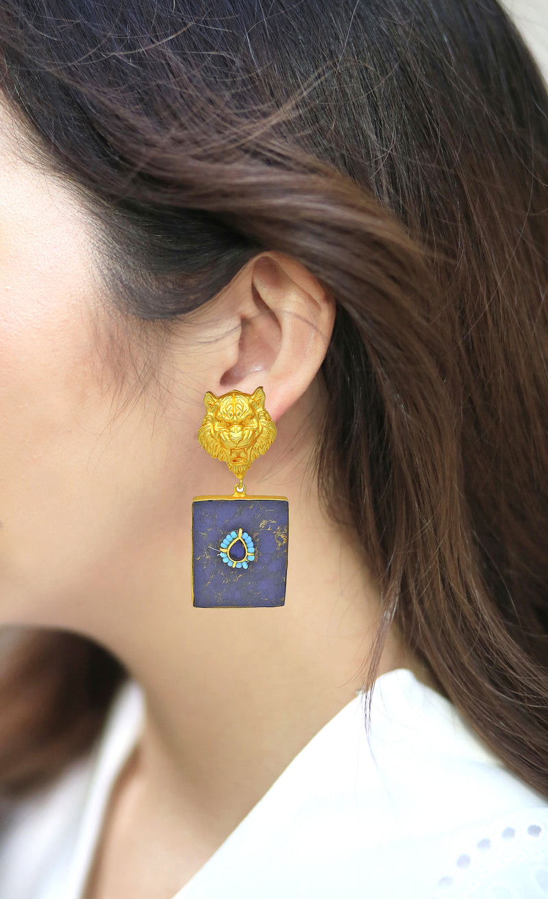 Jaguar Stone Earrings - Statement Earrings - Gold-Plated & Hypoallergenic - Made in India - Dubai Jewellery - Dori