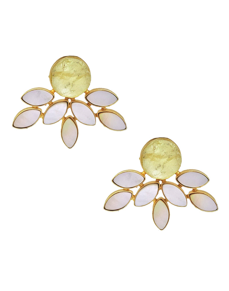 Firework Earrings (Citrine) - Statement Earrings - Gold-Plated & Hypoallergenic - Made in India - Dubai Jewellery - Dori