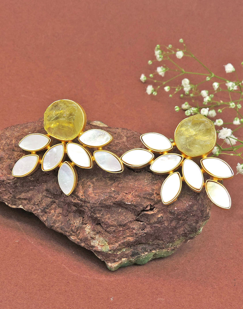 Firework Earrings (Citrine) - Statement Earrings - Gold-Plated & Hypoallergenic - Made in India - Dubai Jewellery - Dori