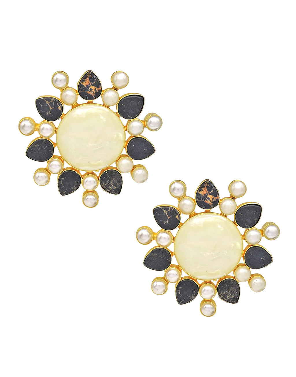 Contrast Flower Earrings - Statement Earrings - Gold-Plated & Hypoallergenic - Made in India - Dubai Jewellery - Dori
