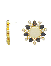 Contrast Flower Earrings - Statement Earrings - Gold-Plated & Hypoallergenic - Made in India - Dubai Jewellery - Dori