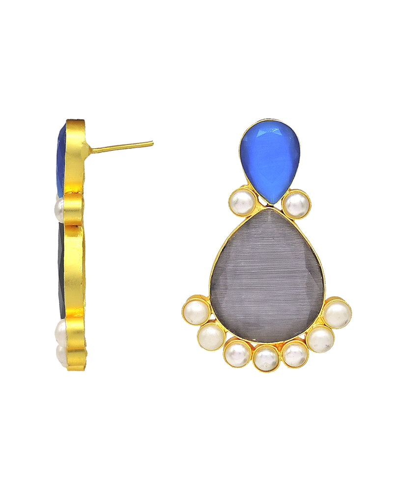 Twin Teardrop Earrings | Red & Grey - Statement Earrings - Gold-Plated & Hypoallergenic - Made in India - Dubai Jewellery - Dori