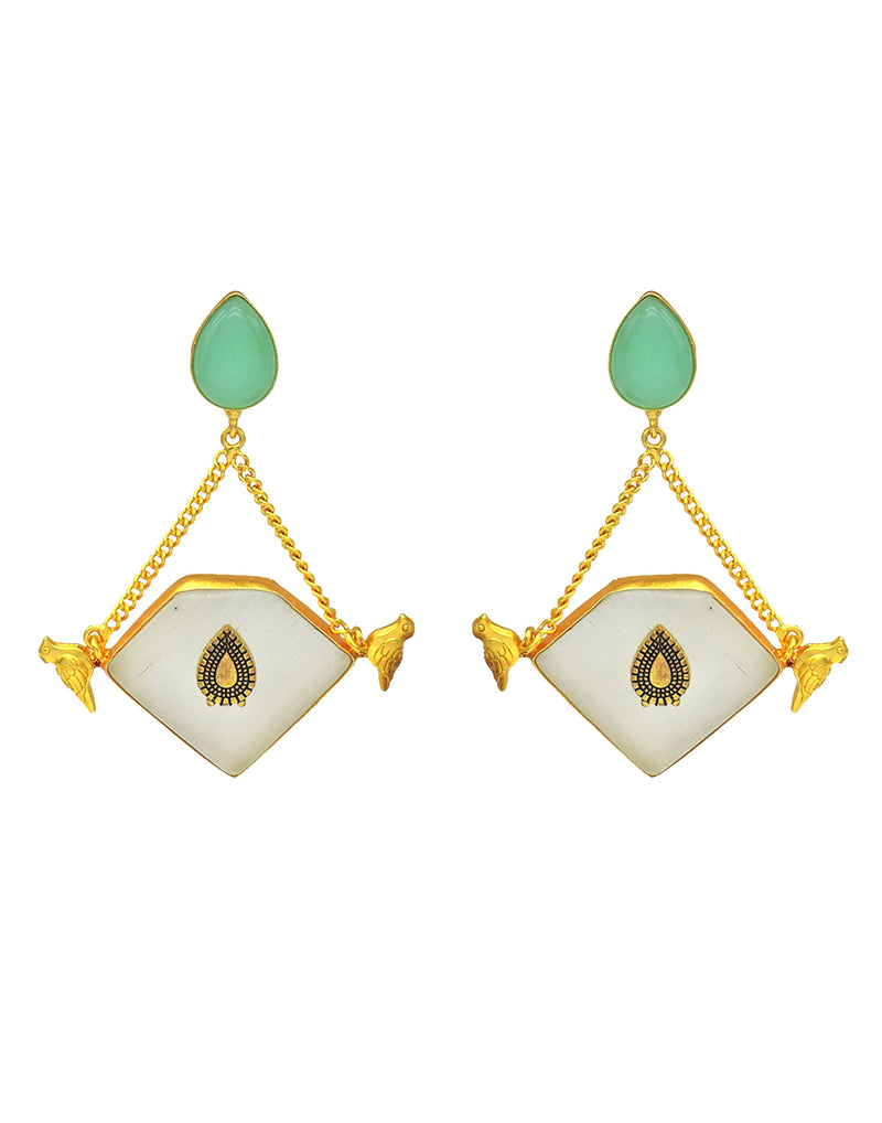 Bird Teardrop Earrings - Statement Earrings - Gold-Plated & Hypoallergenic - Made in India - Dubai Jewellery - Dori