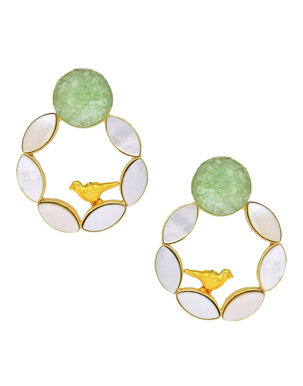 Pearl Cage Earrings (Fluorite) - Statement Earrings - Gold-Plated & Hypoallergenic - Made in India - Dubai Jewellery - Dori