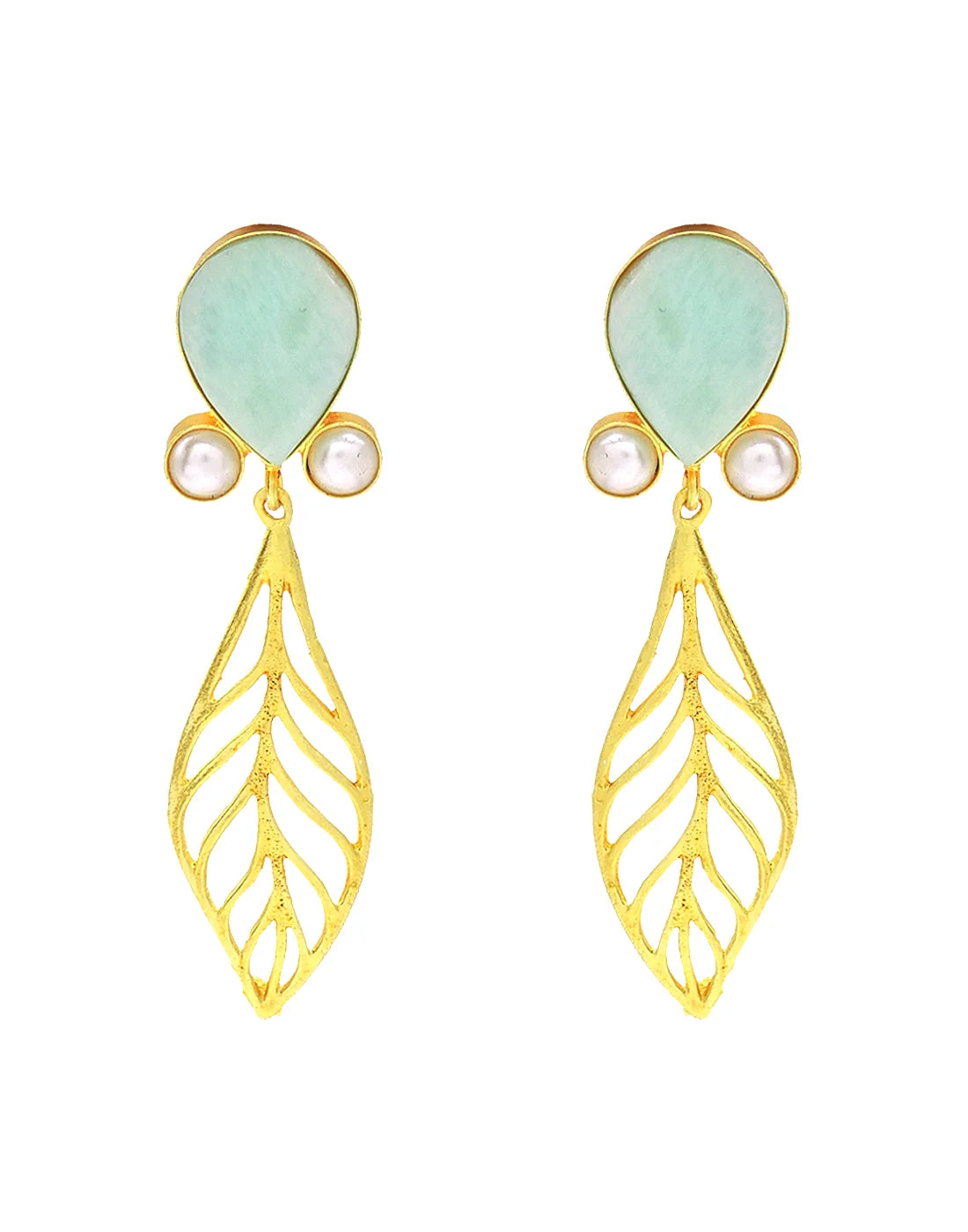 Amazonite Leaf Earrings- Handcrafted Jewellery from Dori
