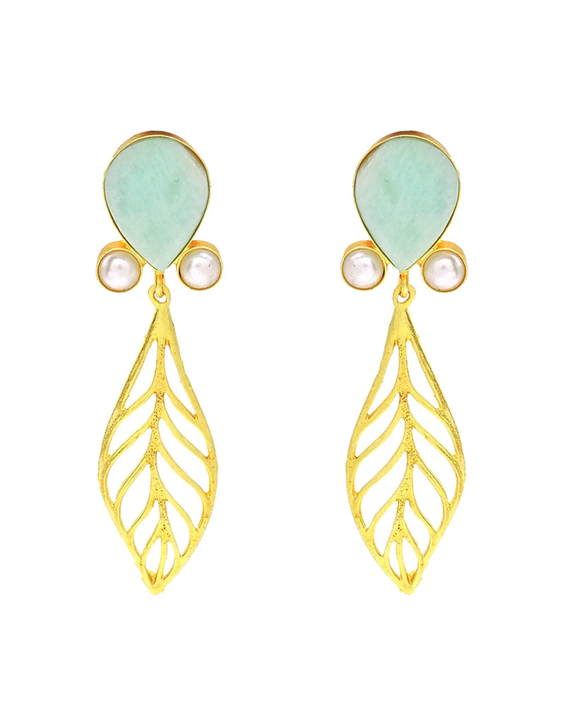 Amazonite Leaf Earrings- Handcrafted Jewellery from Dori