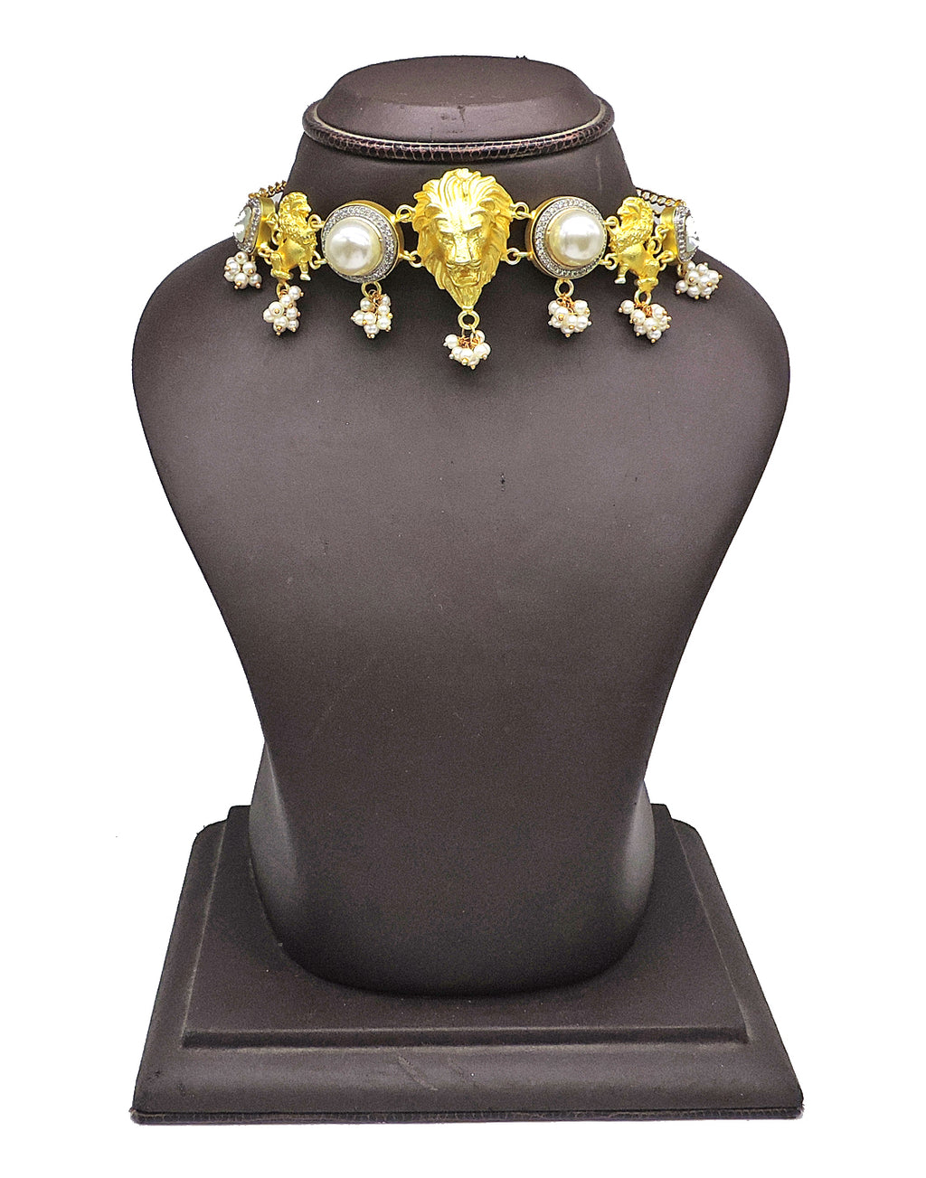 Pearl Lion Necklace - Statement Necklaces - Gold-Plated & Hypoallergenic Jewellery - Made in India - Dubai Jewellery - Dori