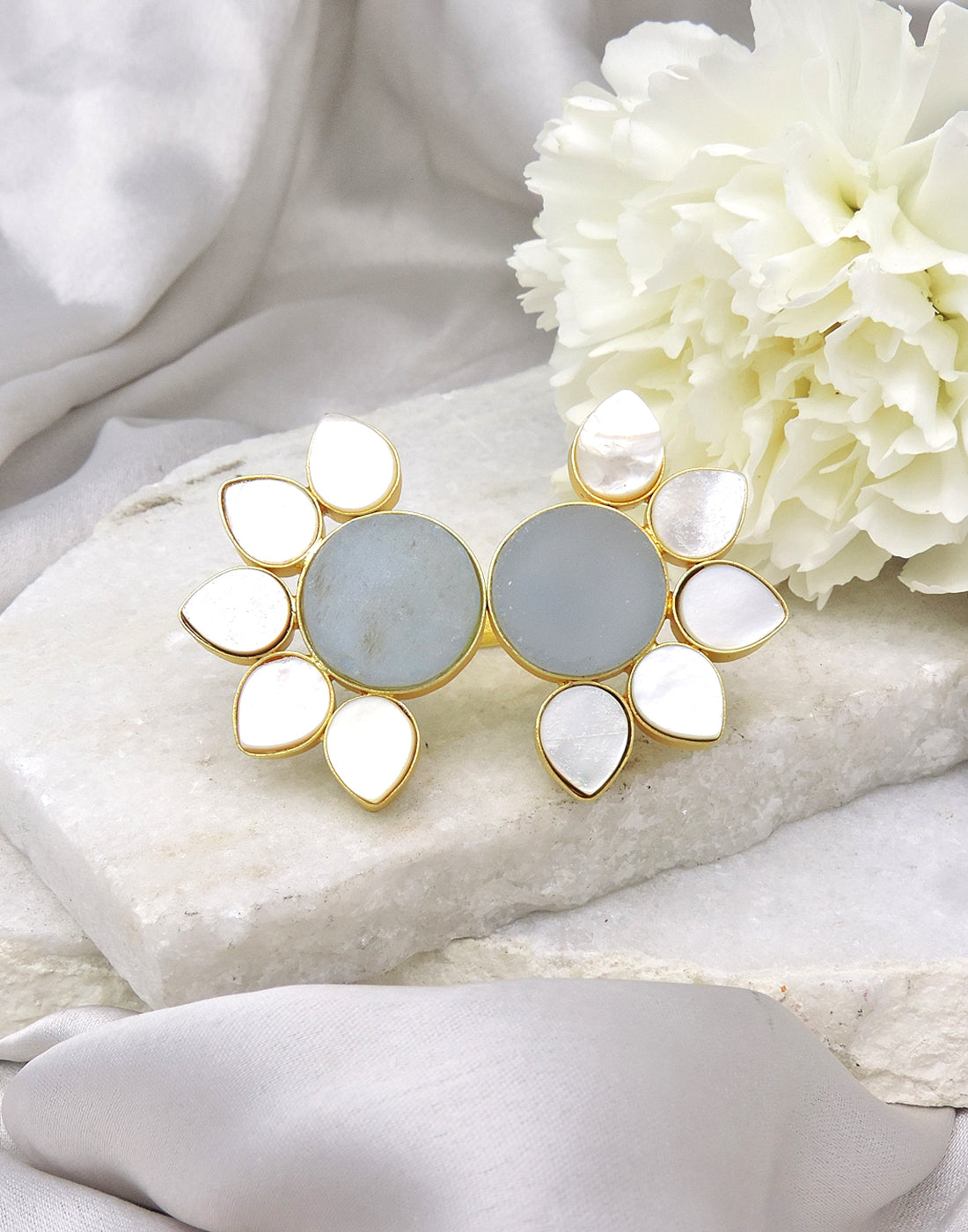 Twin Flora Ring (Blue Onyx) - Statement Rings - Gold-Plated & Hypoallergenic Jewellery - Made in India - Dubai Jewellery - Dori